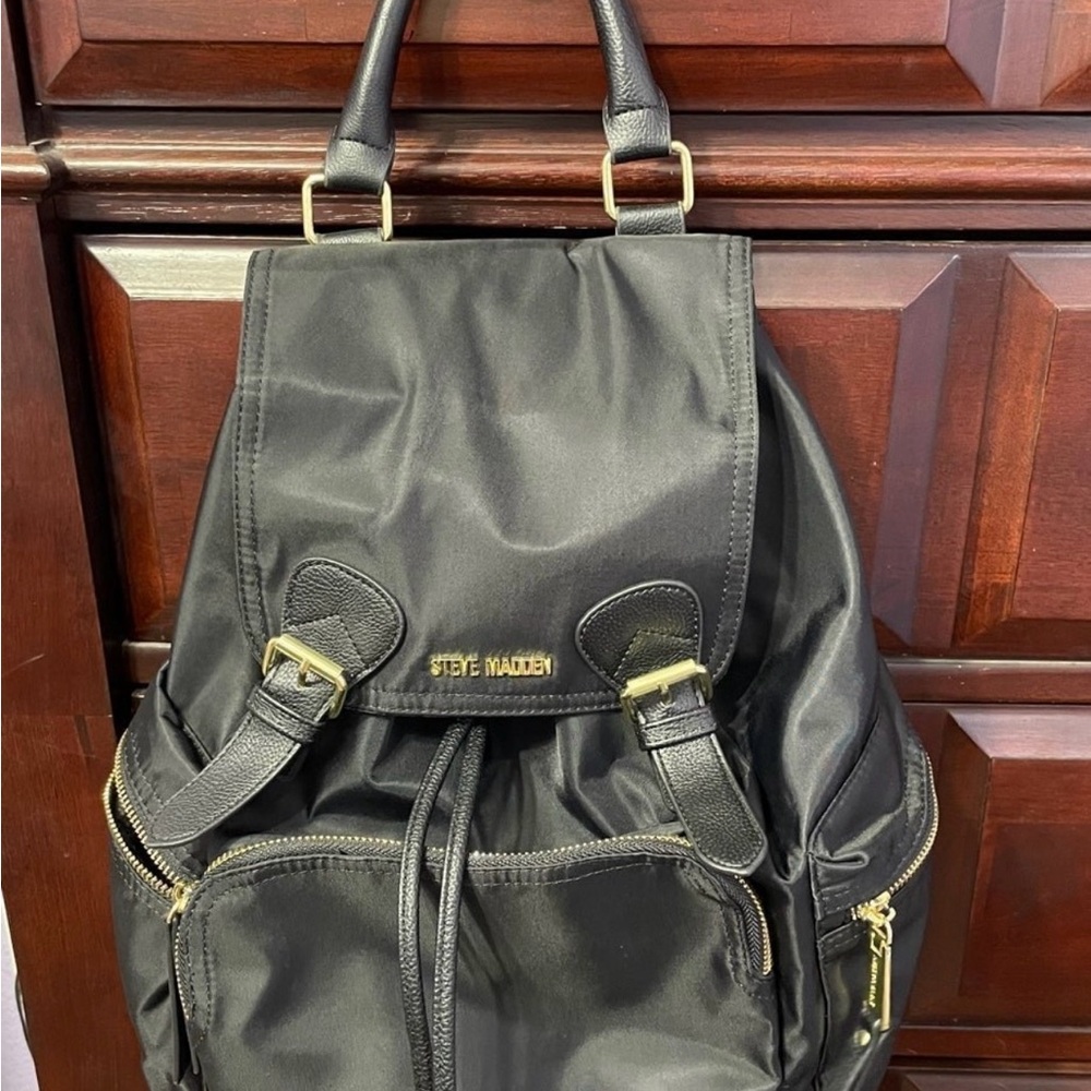 Steve Madden Black Backpack with Gold Accents